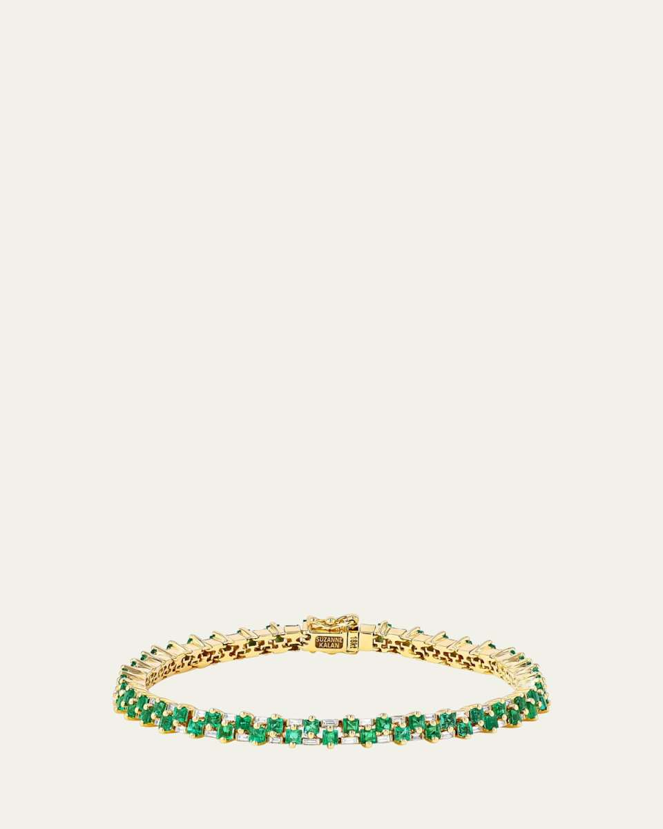 18K Yellow Gold Princess Mini Stack Emerald Tennis Bracelet